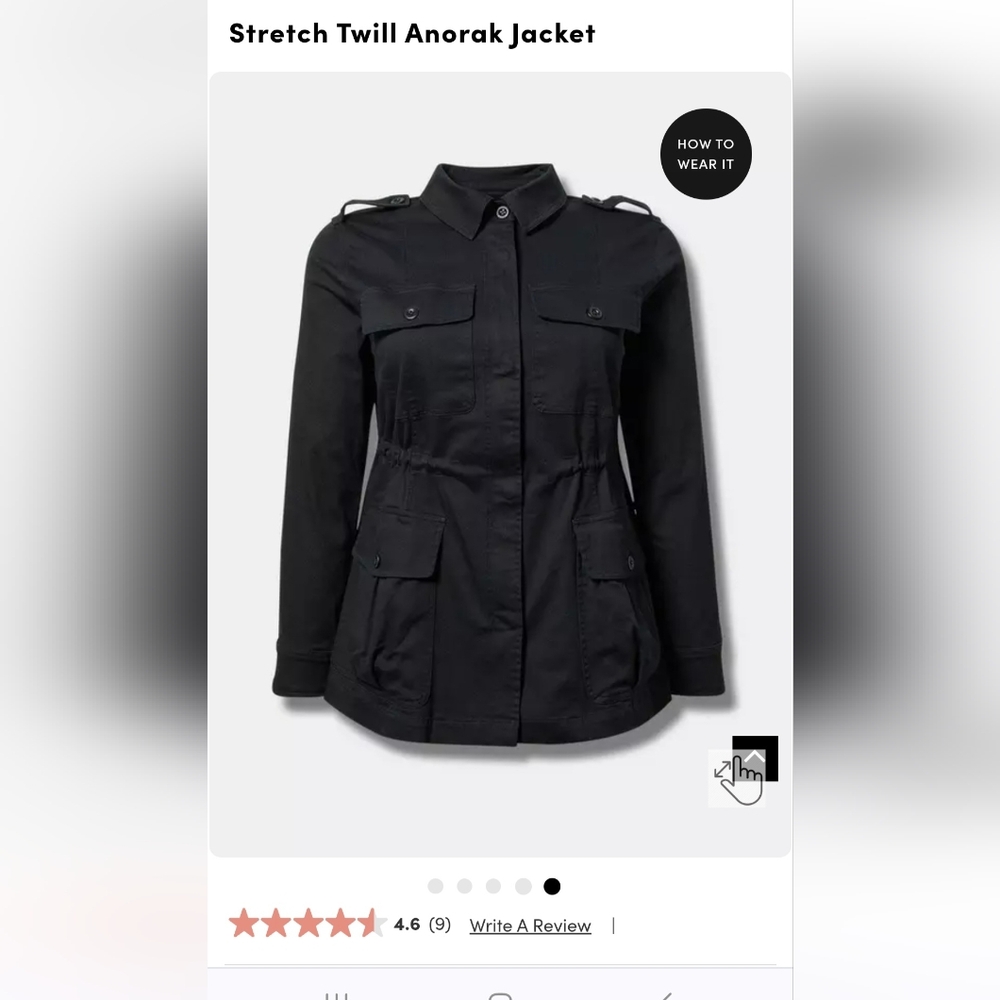 Torrid Stretch Twill Anorak Jacket Womens Plus Size 3x Black NWT